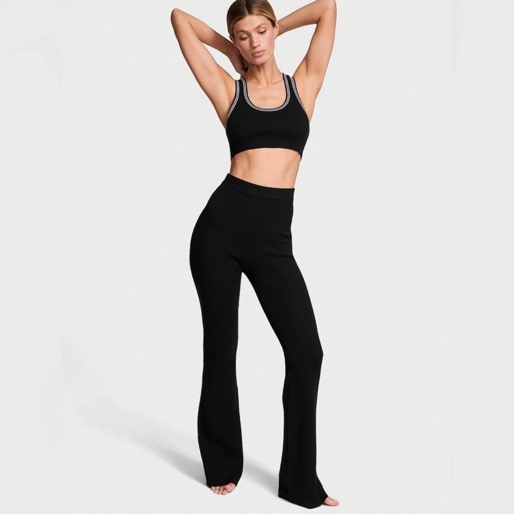 PINK Victoria's Secret Black Ribbed Flare Pants sz S